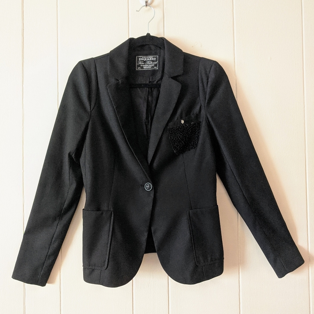 Dsquared Black Wool Blend Fitted Blazer S/M - Picture 1 of 11